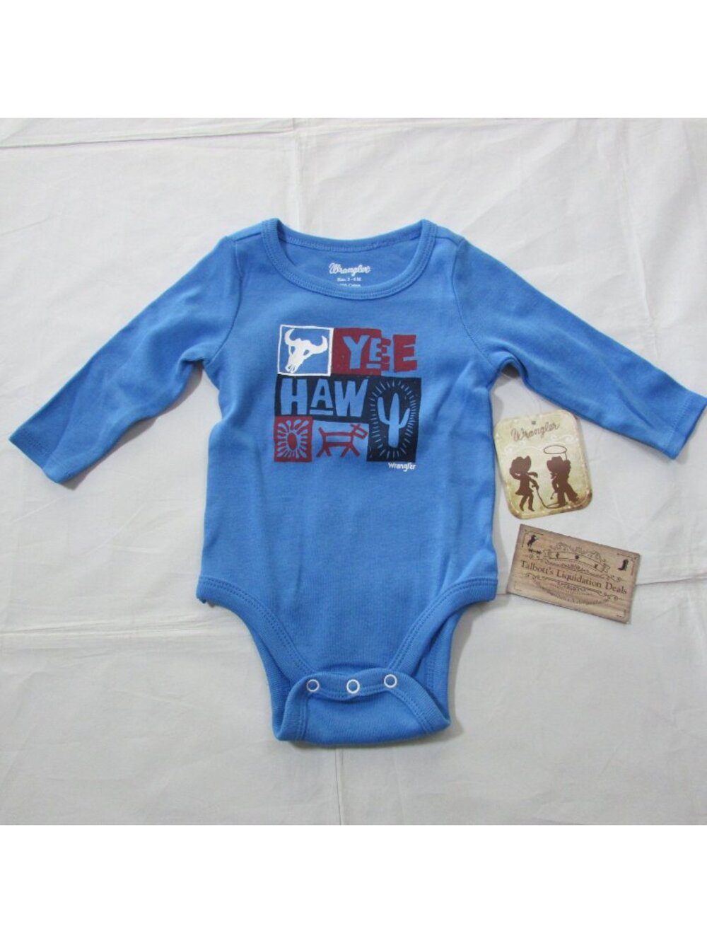 Wrangler Infant Boys 3-6M Long Sleeve Yee Haw Graphic One Piece Shirt Top Blue